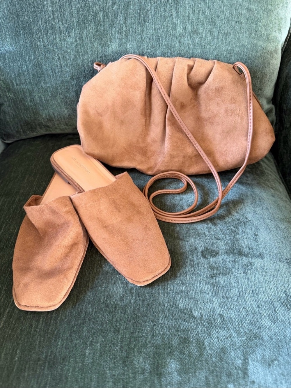 Banana Republic Suede Slide Mules and Matching Crossbody Bag - Tan